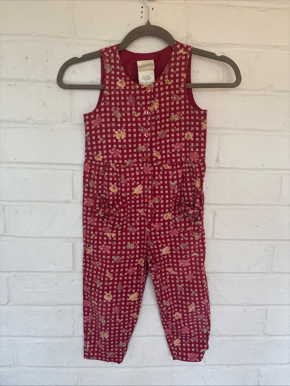 Laura Ashley Red Raspberry Floral Cotton Romper Jumpsuit Size 5T